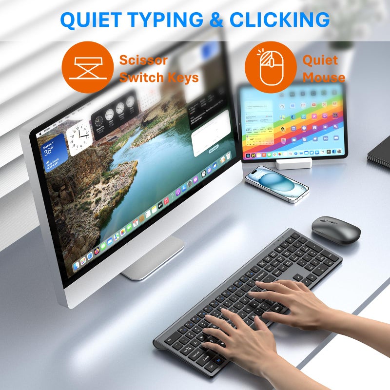 EDJO Wireless Keyboard and Mouse Combo, Full Size Keyboard and Mouse, Long Battery Life, Optical Mouse, 2.4G Lag-Free Cordless Mice Keyboard Set Ultra Slim Design for Computer, Laptop, PC, Mac, Windows - Image 4
