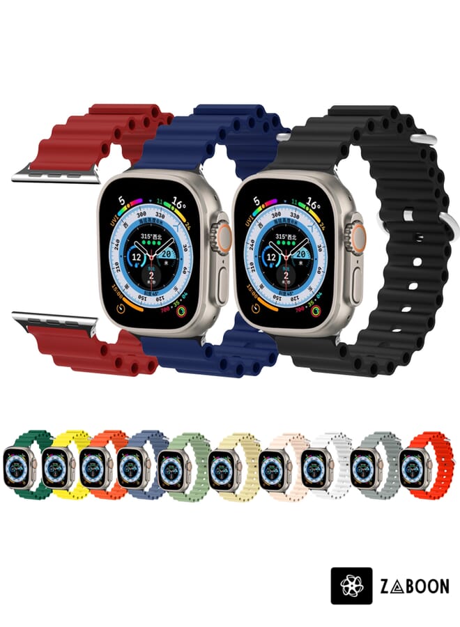 Zaboon Ocean Silicone Metal Head Watch Band  Apple Watch Ultra 49mm / Series 8&7 45mm / SE 2&6&SE&5&4 44mm / 3&2&1 42mm - Image 3