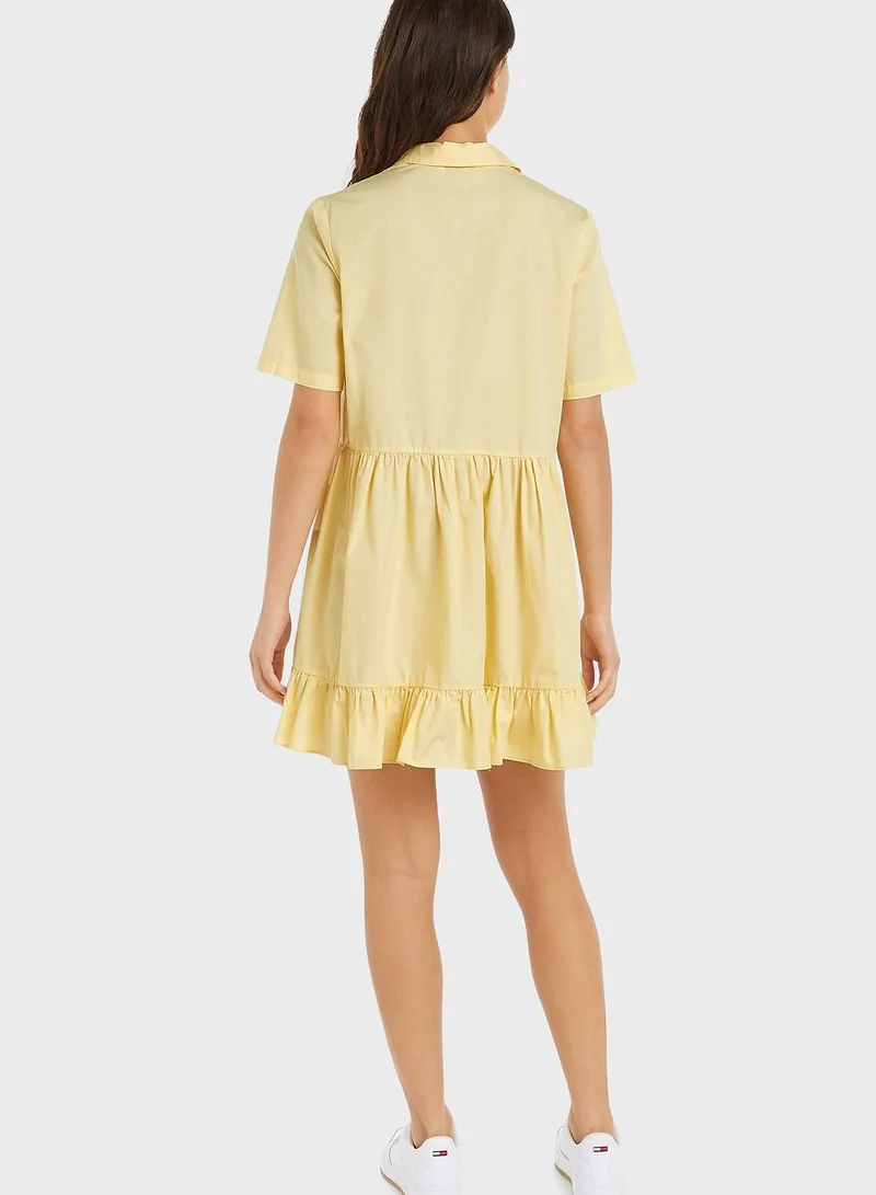 TOMMY JEANS Ruffled Hem Button Detail Dress