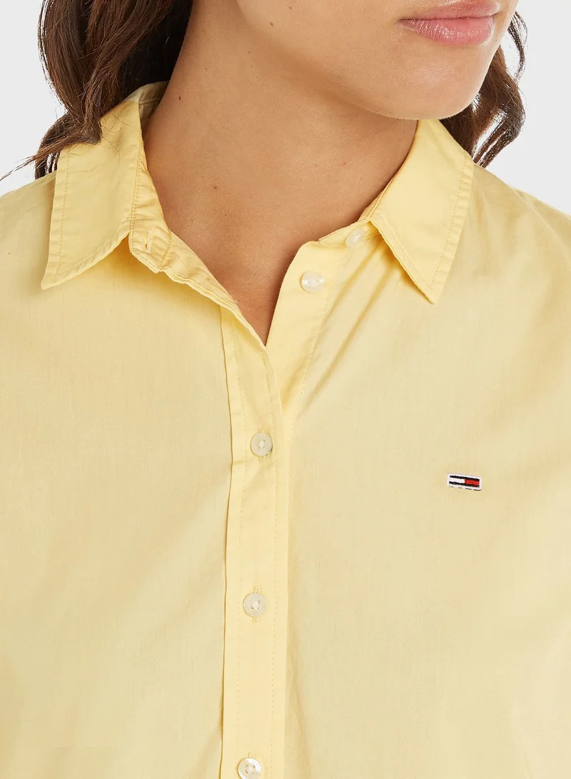 TOMMY JEANS Ruffled Hem Button Detail Dress