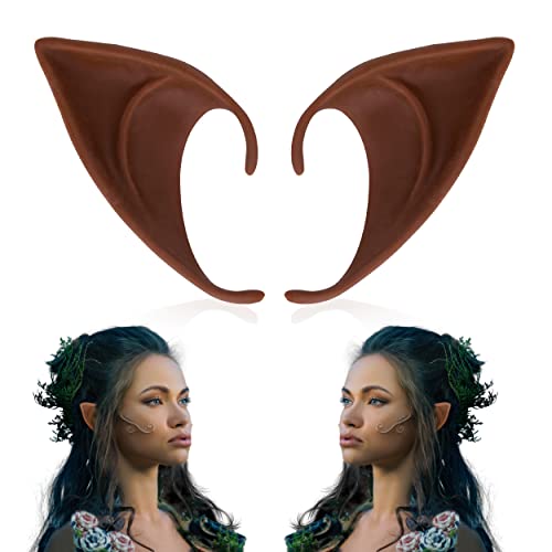 FRESHME Renaissance Medium Brown Fairy Elf Ears - Pixie Pointy Tan Black Elf Ear Fairy Elven Ear Brown Skin Prop for Women Christmas Halloween Cosplay Masqerade Fantasy Dress Up Costume Accessories - Image 1