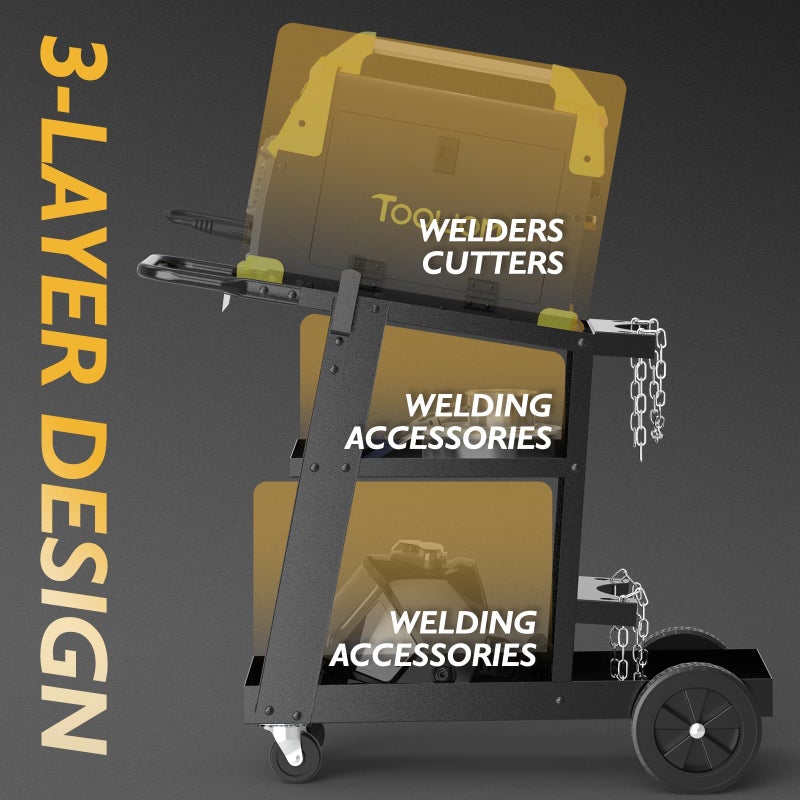 TOOLIOM 3-Tier Tilt-Table Welding Cart for Tig Mig Welder and Plasma Cutter with 360Â° Swivel Wheels - Image 4