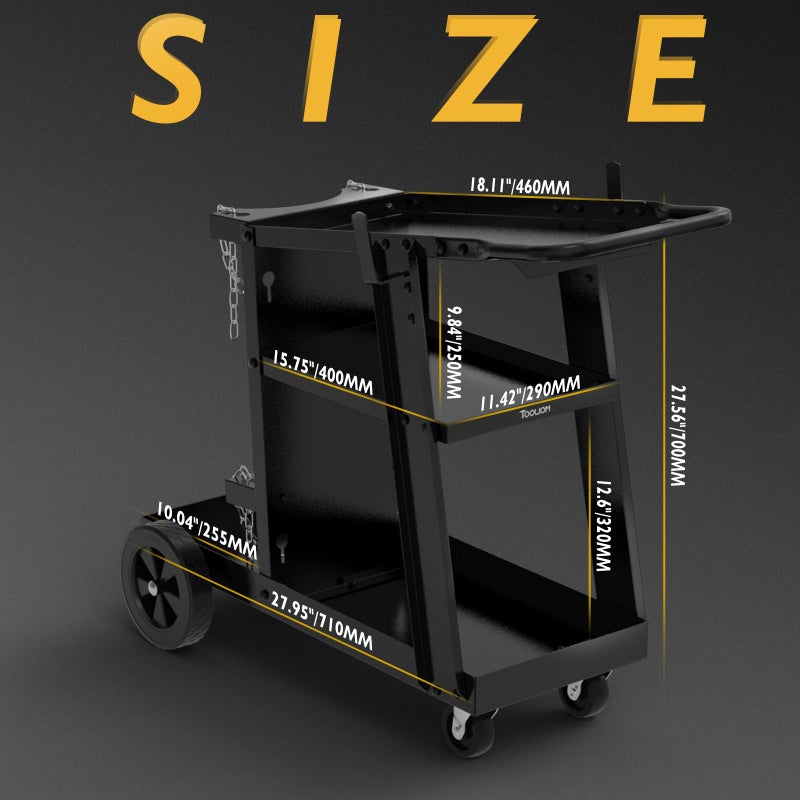 TOOLIOM 3-Tier Tilt-Table Welding Cart for Tig Mig Welder and Plasma Cutter with 360Â° Swivel Wheels - Image 3