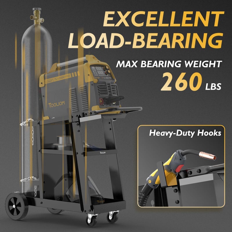 TOOLIOM 3-Tier Tilt-Table Welding Cart for Tig Mig Welder and Plasma Cutter with 360Â° Swivel Wheels - Image 2