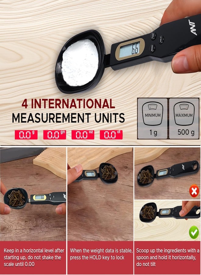 Ant Beta 10 Digital Spoon Scale 500g/0.1g – Multi-Unit (g/oz/gn/ct), LCD Display, ABS Food-Grade Material, Auto-Off, Hold Function, Low Power & Overload Indicators – Kitchen Baking & Cooking Tool - Image 2