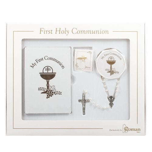 Roman 5-Piece My First Communion Gift Set for Girls – White & Gold Book and Accessory Bundle, Religious Keepsake - Image 1