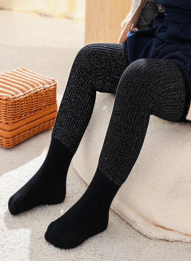 Looching Baby Girls Fleece Lined Footed Tights Toddler Winter Warm Cotton Thick Thermal Sparkly Glitter Leggings for 1-6T Kids - Image 2