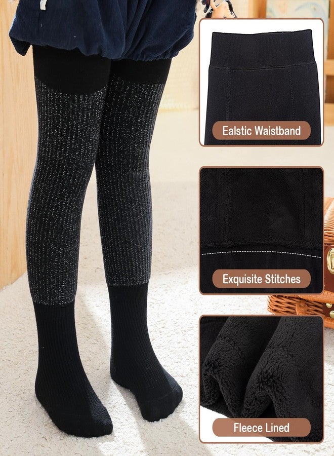 Looching Baby Girls Fleece Lined Footed Tights Toddler Winter Warm Cotton Thick Thermal Sparkly Glitter Leggings for 1-6T Kids - Image 4