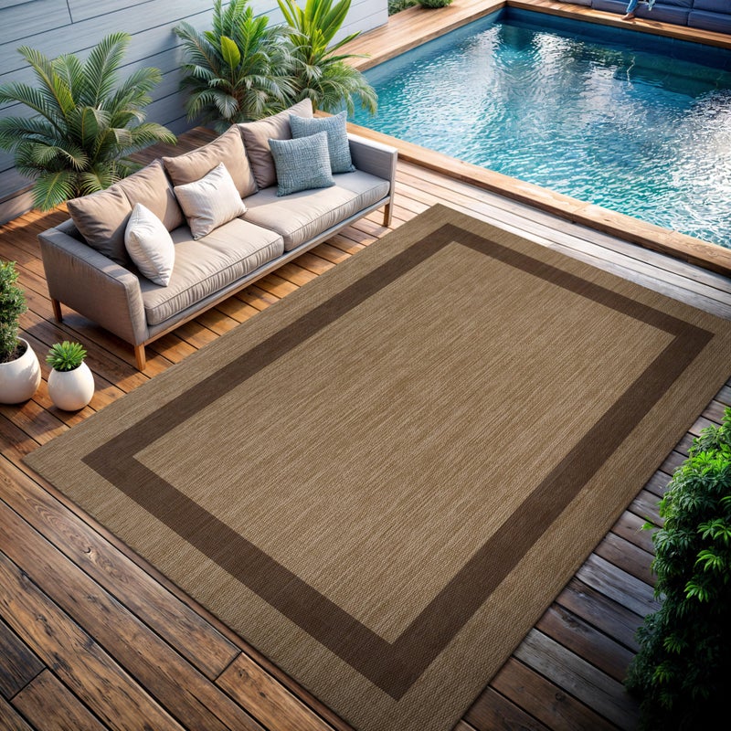 CAMILSON Outdoor Rug 6x9 - Modern Outside Rugs for Patios Porches Waterproof Durable Washable Non-Shedding, Easy-to-Clean Indoor Outdoor Area Carpet (6 x 9, Bordered - Jute) - Image 4