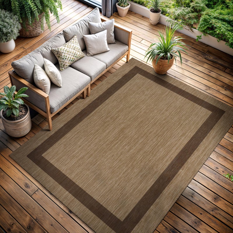 CAMILSON Outdoor Rug 6x9 - Modern Outside Rugs for Patios Porches Waterproof Durable Washable Non-Shedding, Easy-to-Clean Indoor Outdoor Area Carpet (6 x 9, Bordered - Jute) - Image 1