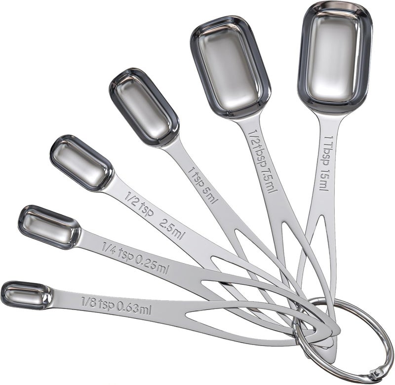 THLHKD 6PCS Narrow Measuring Spoons Set, Stainless Steel Measuring Spoon Fits in Spice Jars, Metal Teaspoon Measuring Spoons, Rectangular Tablespoon, Long Measuring Spoons for Dry & Liquid Ingredients - Image 1