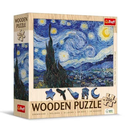 Trefl تريفيل ليلة النجوم فنسنت فان جوخ 200 قطعة لغز خشبي أشكال غير منتظمة 5 ألغاز خاصة لوحات وفنانين مشهورين متعة إبداعية للبالغين والأطفال من 9 سنوات فما فوق - Image 5