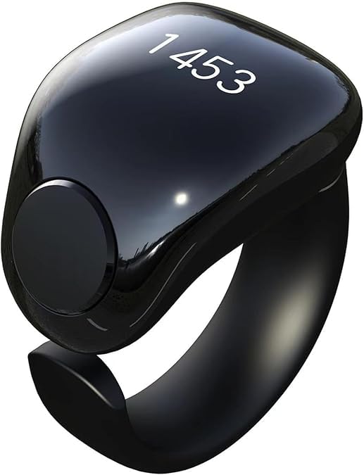 Telawah Tasbih Zikr Smart Ring Clock Adjustable Counter 2 Sizes 18 and 20mm APP Support Digital Counter Prayer Reminder Ring Waterproof 4 Digit Finger Counter Zikr Ring for Muslims Black - Image 1
