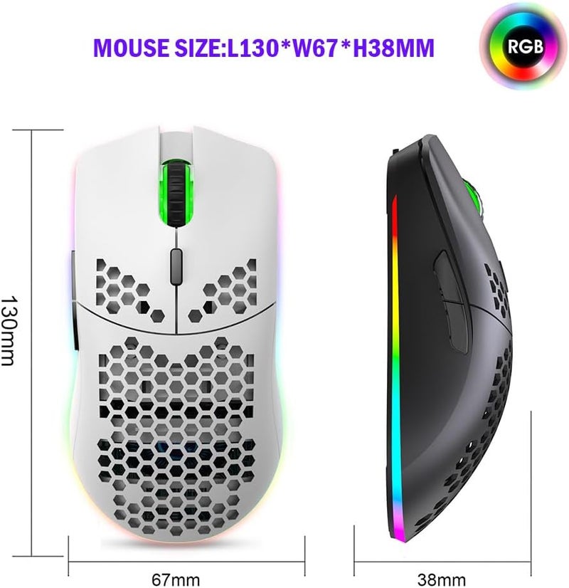 Aerbee Wireless Gaming Mouse, Honeycomb Hollow Design Ergonomic Wireless Mouse with Backlight, 6 Buttons 4 Speed Adjustable DPI Computer Mouse Rechargeable RGB Gaming Wireless Mouse for Mac Laptop PC - Image 5