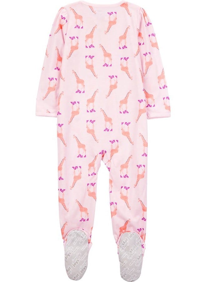 Simple Joys by Carter's Baby Girls' 3-Pack Loose Fit Flame Resistant Polyester Jersey Footed Pajamas, Cactus/Giraffe/Rainbow, 12 Months - Image 2