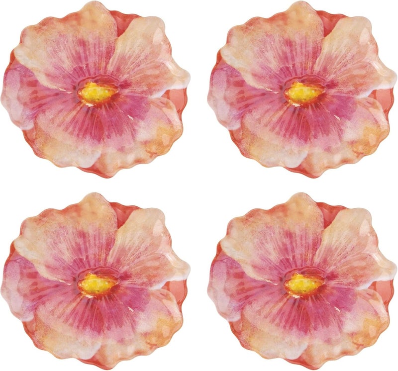 UP أطباق حلوى ميلامين بشكل زهرة نمر من UPware، أطباق تقديم صغيرة للوجبات الخفيفة والأطباق الجانبية، حمراء 75 × 7 بوصة، مجموعة من 4 - Image 1