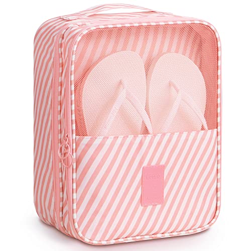 Mossio Shoe Bags for Storage,Mossio Shoe Pouch Weekend Bag Backpack Organizer Pink Striped - Image 1