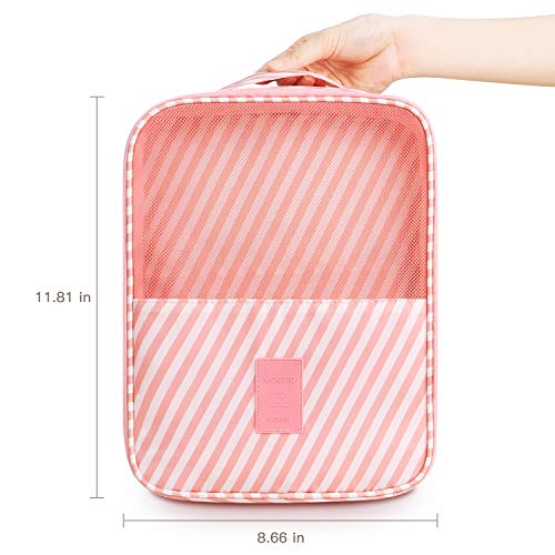 Mossio Shoe Bags for Storage,Mossio Shoe Pouch Weekend Bag Backpack Organizer Pink Striped - Image 2