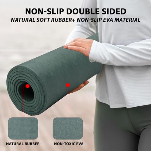 HACER Yoga Mat 6mm Thickness Unisex Non-Slip Anti-Tear TPE Exercise Mats for Pilates Stretching Floor & Fitness Workouts (Green) - Image 4