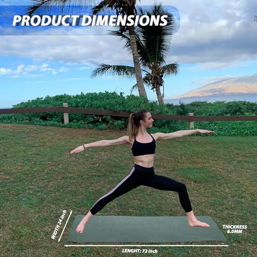 HACER Yoga Mat 6mm Thickness Unisex Non-Slip Anti-Tear TPE Exercise Mats for Pilates Stretching Floor & Fitness Workouts (Green) - Image 2