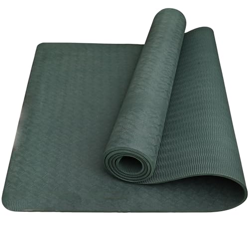 HACER Yoga Mat 6mm Thickness Unisex Non-Slip Anti-Tear TPE Exercise Mats for Pilates Stretching Floor & Fitness Workouts (Green) - Image 1