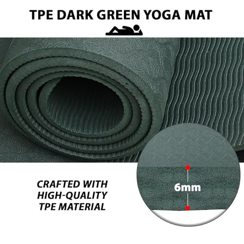 HACER Yoga Mat 6mm Thickness Unisex Non-Slip Anti-Tear TPE Exercise Mats for Pilates Stretching Floor & Fitness Workouts (Green) - Image 3
