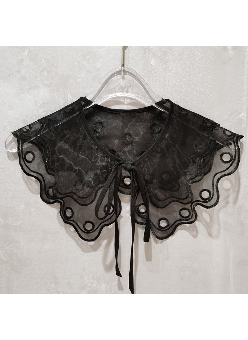 Black Embroidered Lace Collar Shawl for Women 66001 Black