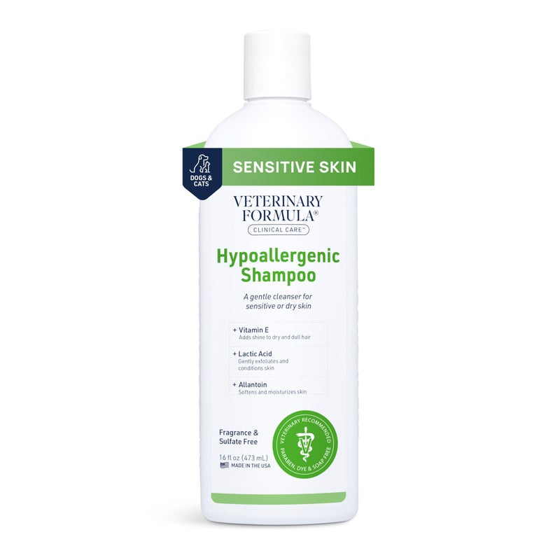 Veterinary Formula Clinical Care Hypoallergenic Shampoo for Dogs and Cats, 16 oz â€“ No Harsh Ingredients â€“ Fragrance-Free Pet Shampoo for Allergies and Sensitive Skin, Promotes Healthy Skin and Coat - Image 1