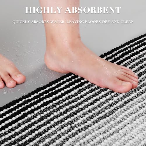 BSICPRO Bathroom Rugs and Mats Sets, 2 Piece Thick Absorbent Chenille Bath Mat Rug Set Non Slip, Soft Shaggy Bath Room Floor Mats for Bathroom, Machine Washable (Black, 20" x 60" Plus 20" x 32") - Image 5