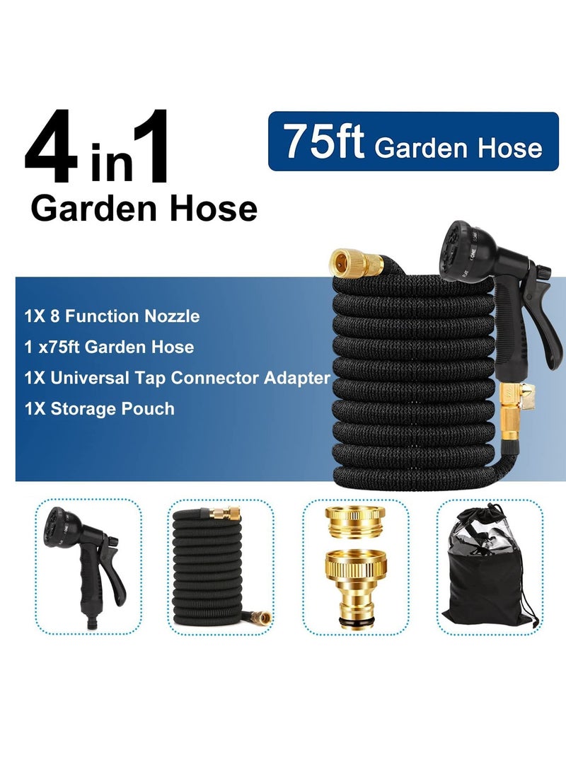SYOSI Garden Hose 75ft,Expandable Garden Hose Pipe with 8 Modes Water Spray Gun, 12" 34" Solid Brass Fittings,Leak Proof Garden Hosepipe for Gardening, Watering and Cleaning - Image 5