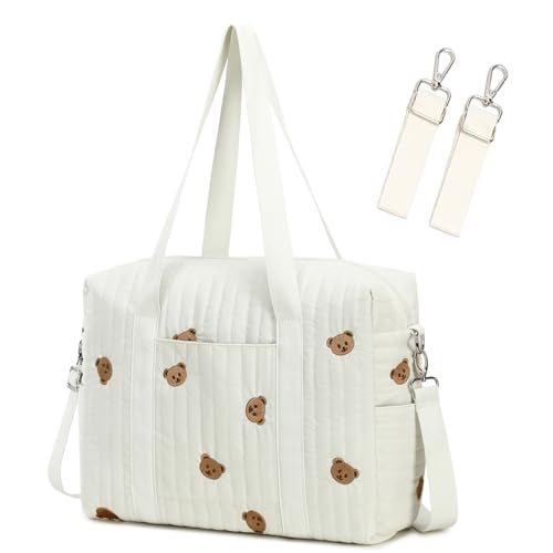 LORADI Diaper Bag Tote with Insulated Pockets and Stroller Hooks for Travel (White, Medium) - Image 1