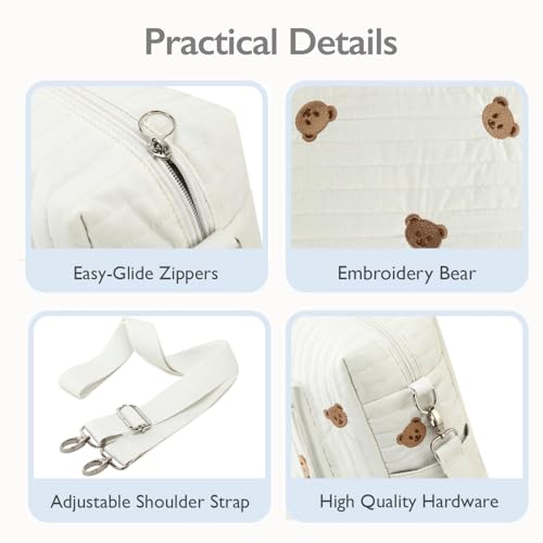LORADI Diaper Bag Tote with Insulated Pockets and Stroller Hooks for Travel (White, Medium) - Image 5