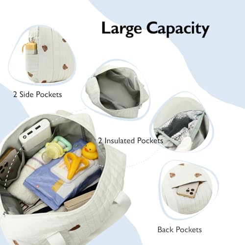 LORADI Diaper Bag Tote with Insulated Pockets and Stroller Hooks for Travel (White, Medium) - Image 4
