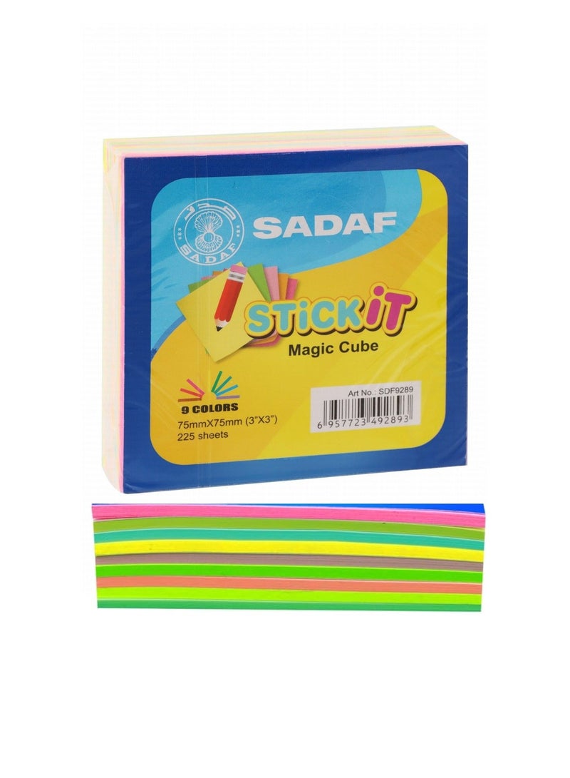 Sadaf ملاحظات لاصقة 9 ألوان بحجم 3x3 بوصة 225 ورقة بألوان متنوعة - Image 1