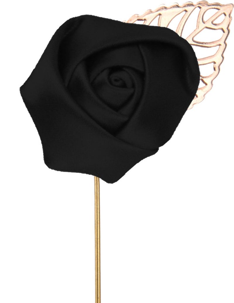 Flairs New York Gentleman's Essentials Premium Handmade Flower Lapel Pin Boutonniere (Pack of 1 Pin, Midnight Black [Rose Gold Leaf]) - Image 5