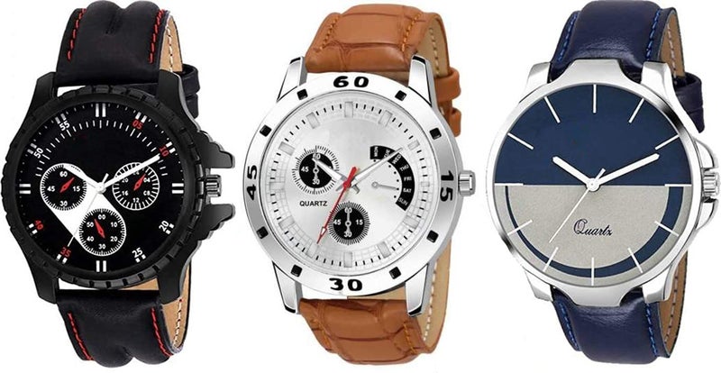 Acnos Multi-Color Premium Chronograph Design Leather Analog Combo Watches For Men And Watches, Boys (Pack Of 3) - Image 1