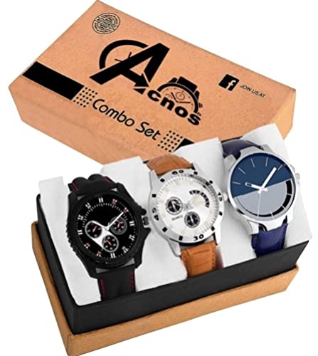 Acnos Multi-Color Premium Chronograph Design Leather Analog Combo Watches For Men And Watches, Boys (Pack Of 3) - Image 2