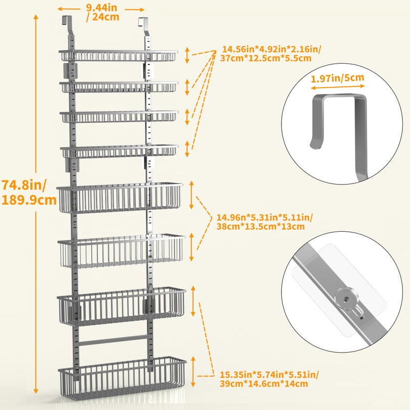 Moforoco Grey Over The Door Pantry Organizer, Pantry Door Organizer Shelves, Kitchen Organizers and Storage, Hanging Basket Wall Spice Rack Seasoning Shelves, Laundry Room Bathroom accessories - Image 2