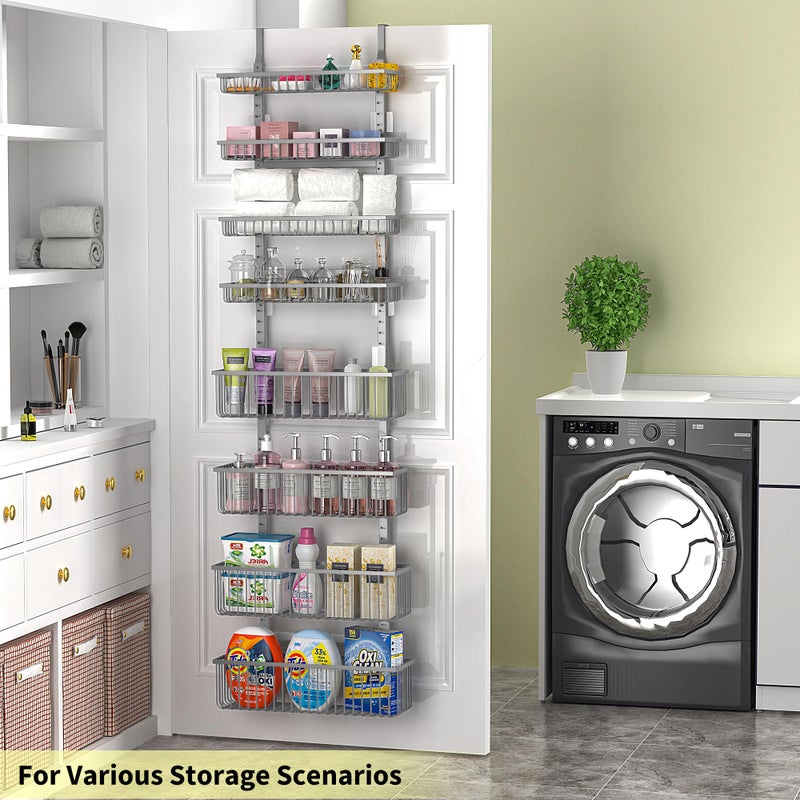 Moforoco Grey Over The Door Pantry Organizer, Pantry Door Organizer Shelves, Kitchen Organizers and Storage, Hanging Basket Wall Spice Rack Seasoning Shelves, Laundry Room Bathroom accessories - Image 5