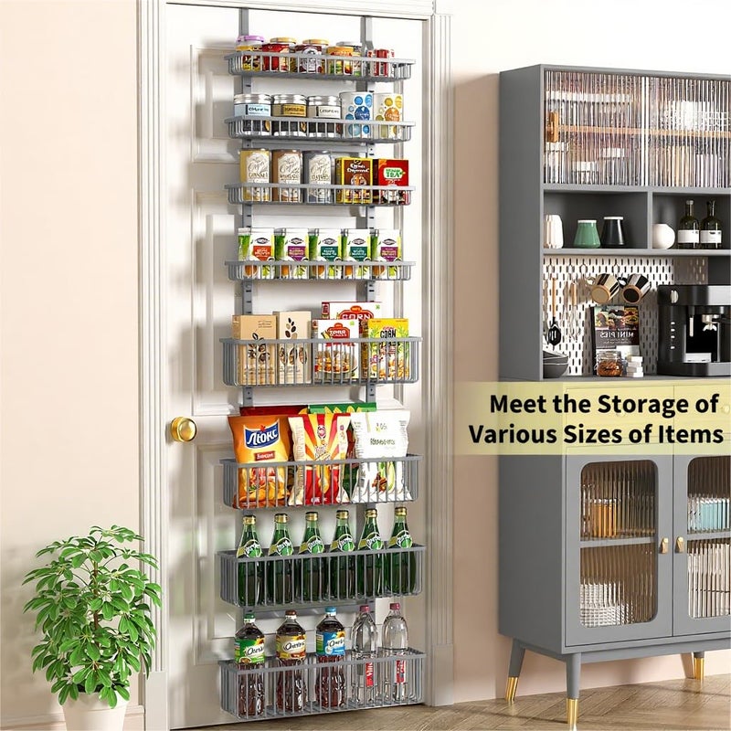 Moforoco Grey Over The Door Pantry Organizer, Pantry Door Organizer Shelves, Kitchen Organizers and Storage, Hanging Basket Wall Spice Rack Seasoning Shelves, Laundry Room Bathroom accessories - Image 4