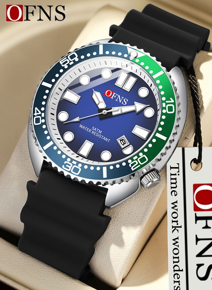 أوفنس ساعة 8033 للرجال كوارتز بتصميم بسيط وأنيق مقاومة للماء بتقويم وساعة يد كاجوال بحزام من السيليكون - Image 1