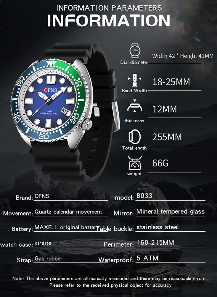 أوفنس ساعة 8033 للرجال كوارتز بتصميم بسيط وأنيق مقاومة للماء بتقويم وساعة يد كاجوال بحزام من السيليكون - Image 5