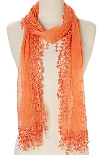 Tan's Women's lightweight Feminine Lace teardrop fringe Vintage Mesh Crochet Tassel Scarf for Women - Image 1