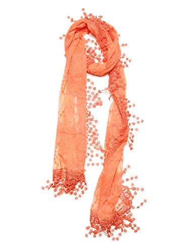 Tan's Women's lightweight Feminine Lace teardrop fringe Vintage Mesh Crochet Tassel Scarf for Women - Image 3