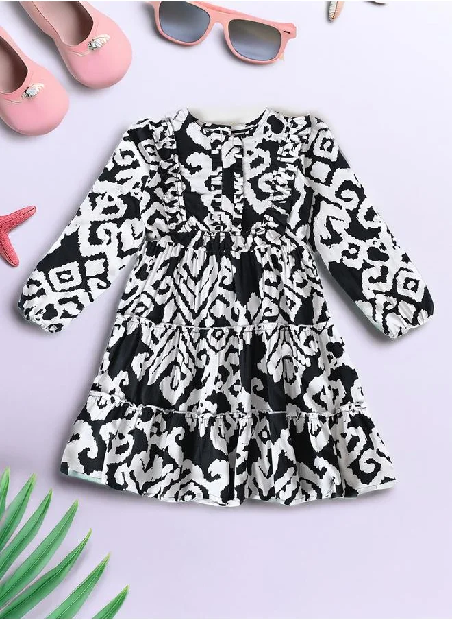 BELLA MODA Bella Moda Printed Ruffled Detail Knee-Length Dress