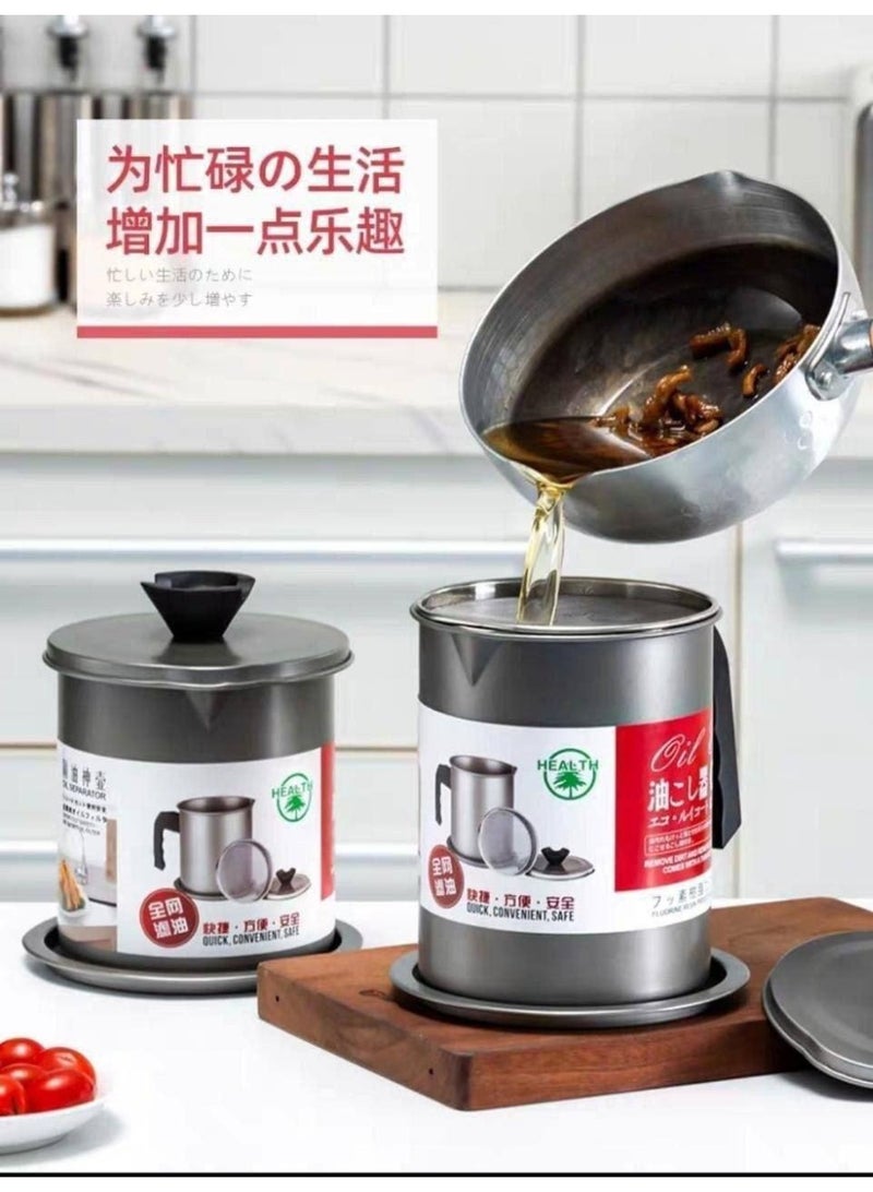 ناما وعاء تصفية وتخزين زيت المطبخ" من الستانلس ستيل، مصمم لتسهيل عملية تنظيف وإعادة تدوير زيت القلي المستعمل بطريقة صحية ونظيفة - Image 1