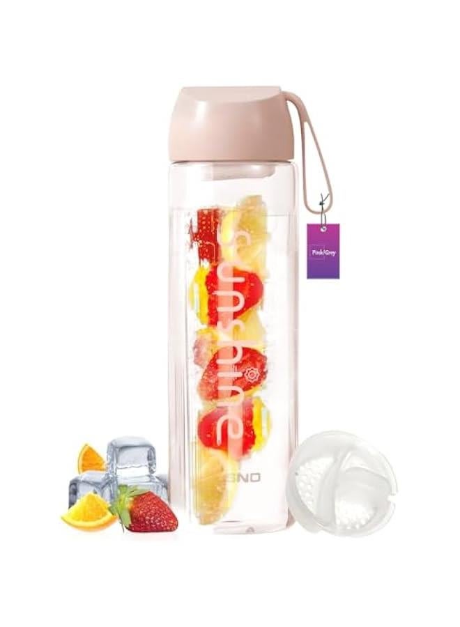 HOOKOR Sports Water Bottle, Plastic Fitness Cup w/Filter Scale, Leak-Proof, Juice Cup w/Portable Carry Rope, Ideal for Gym, Hiking, Wide Mouth and Ice Cube Friendly (Pink, 600ml) - Image 1