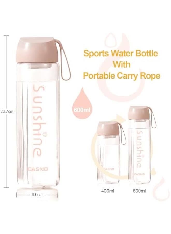 HOOKOR Sports Water Bottle, Plastic Fitness Cup w/Filter Scale, Leak-Proof, Juice Cup w/Portable Carry Rope, Ideal for Gym, Hiking, Wide Mouth and Ice Cube Friendly (Pink, 600ml) - Image 2