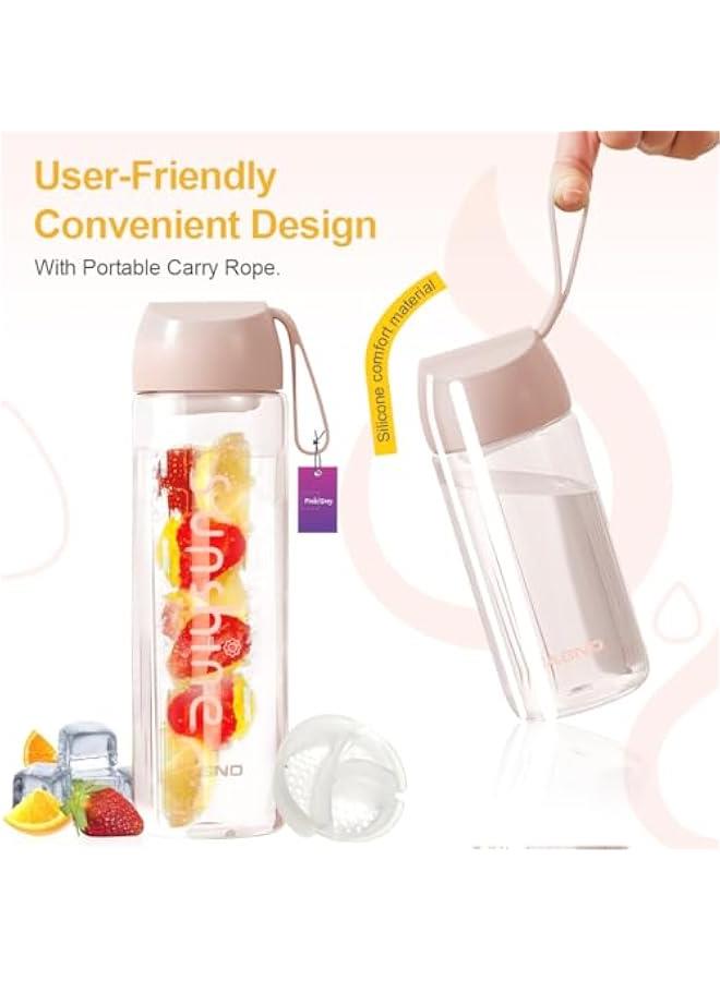HOOKOR Sports Water Bottle, Plastic Fitness Cup w/Filter Scale, Leak-Proof, Juice Cup w/Portable Carry Rope, Ideal for Gym, Hiking, Wide Mouth and Ice Cube Friendly (Pink, 600ml) - Image 3