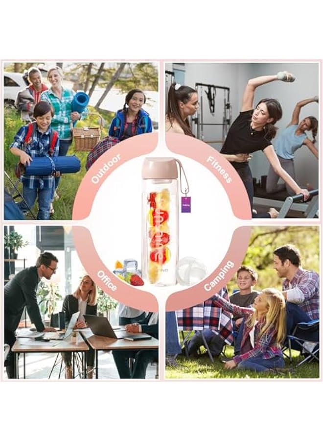 HOOKOR Sports Water Bottle, Plastic Fitness Cup w/Filter Scale, Leak-Proof, Juice Cup w/Portable Carry Rope, Ideal for Gym, Hiking, Wide Mouth and Ice Cube Friendly (Pink, 600ml) - Image 5